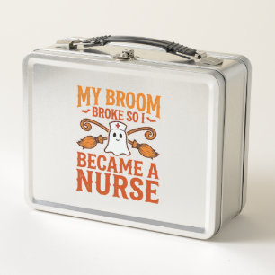 Halloween Nurse Ghost Broom Vintage Shirt Design_1 Metal Lunch Box