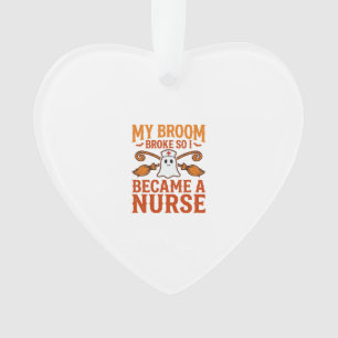 Halloween Nurse Ghost Broom Vintage Shirt Design_1 Ornament