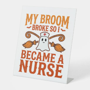 Halloween Nurse Ghost Broom Vintage Shirt Design_1 Pedestal Sign