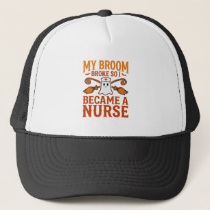 Halloween Nurse Ghost Broom Vintage Shirt Design_1 Trucker Hat