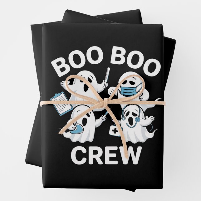 Halloween Nurse Gift Boo Boo Crew Nurse Wrapping Paper Sheet (In situ)