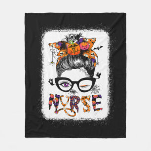 Halloween Nurse Life Messy Bun Hair Halloween Nurs Fleece Blanket