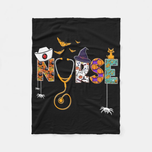Halloween Nurse Nursing Cute Health Worker Hallowe Fleece Blanket (Front)