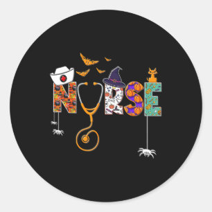 Halloween Nurse Nursing Cute Health Worker Pattern Classic Round Sticker