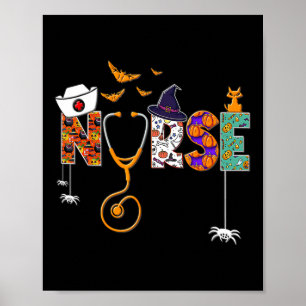 Halloween Nurse Nursing Cute Health Worker Pattern Poster