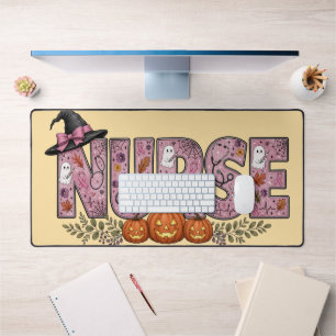 Halloween Nurse Pink Ribbon Design Desk Mat