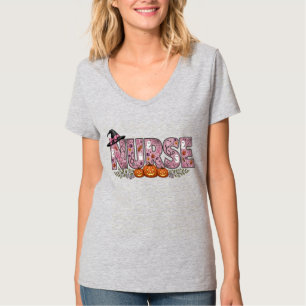 Halloween Nurse Pink Ribbon Design T-Shirt