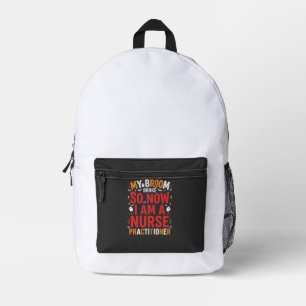Halloween Nurse Practitioner Broom Broke Design Printed Backpack