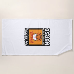 Halloween Nurse Pumpkin Broom Broke Vintage Shirt Beach Towel