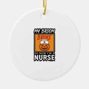 Halloween Nurse Pumpkin Broom Broke Vintage Shirt Ceramic Tree Decoration