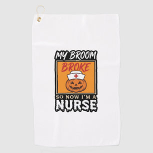 Halloween Nurse Pumpkin Broom Broke Vintage Shirt Golf Towel