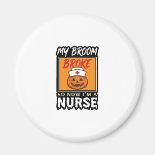 Halloween Nurse Pumpkin Broom Broke Vintage Shirt Magnet
