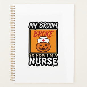 Halloween Nurse Pumpkin Broom Broke Vintage Shirt Planner