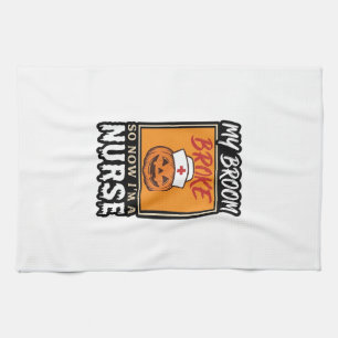 Halloween Nurse Pumpkin Broom Broke Vintage Shirt Tea Towel