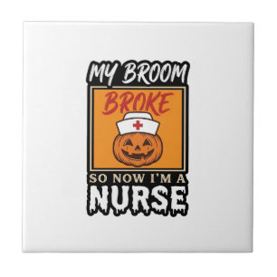 Halloween Nurse Pumpkin Broom Broke Vintage Shirt Tile