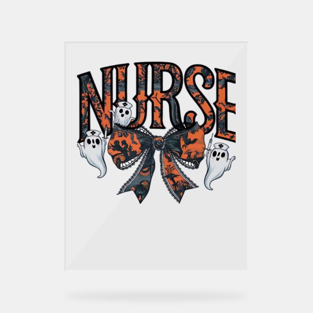 Halloween Nurse Scary Coquette Bow Classic T-Shirt Acrylic Sign (Front)