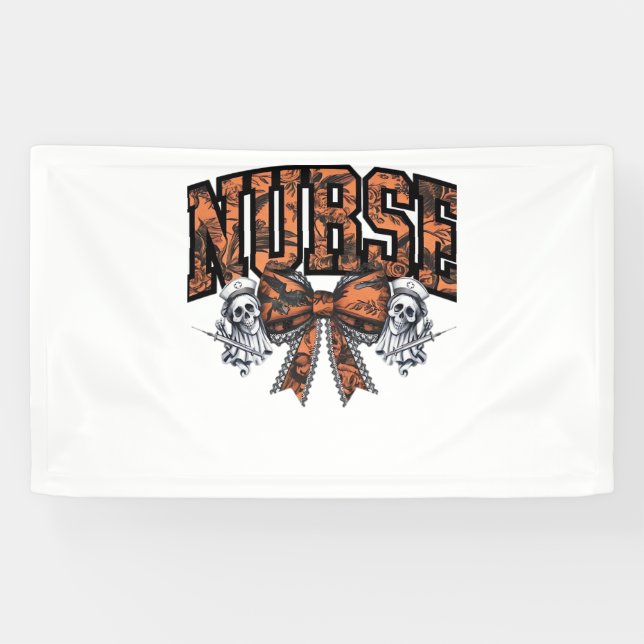 Halloween Nurse Scary Coquette Bow Classic T-Shirt Banner (Horizontal)