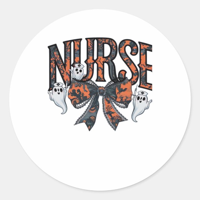 Halloween Nurse Scary Coquette Bow Classic T-Shirt Classic Round Sticker (Front)