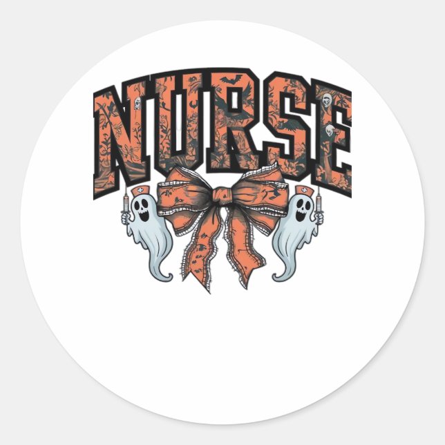 Halloween Nurse Scary Coquette Bow Classic T-Shirt Classic Round Sticker (Front)