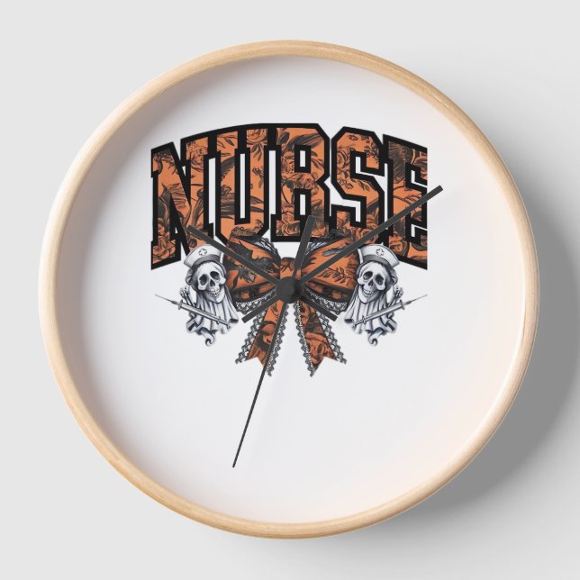 Halloween Nurse Scary Coquette Bow Classic T-Shirt Clock (Front)