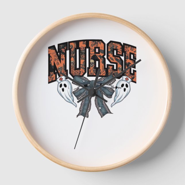 Halloween Nurse Scary Coquette Bow Classic T-Shirt Clock (Front)
