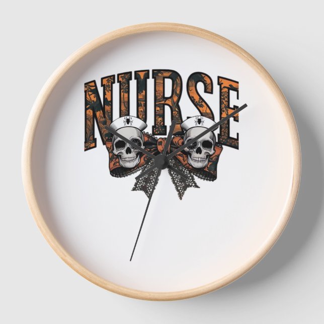 Halloween Nurse Scary Coquette Bow Classic T-Shirt Clock (Front)