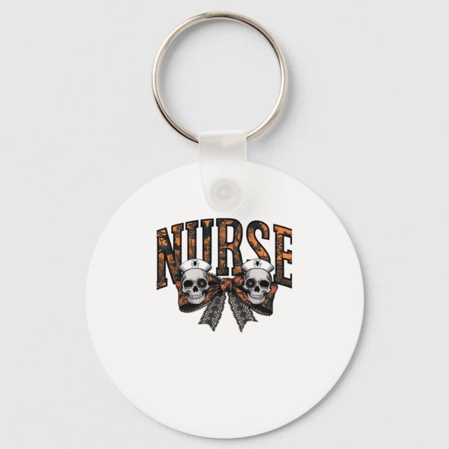 Halloween Nurse Scary Coquette Bow Classic T-Shirt Key Ring (Front)