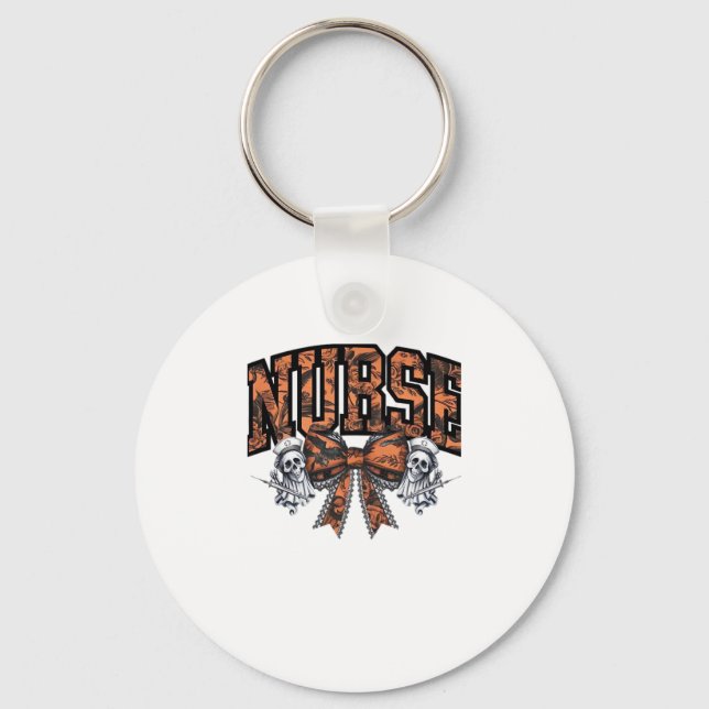 Halloween Nurse Scary Coquette Bow Classic T-Shirt Key Ring (Front)