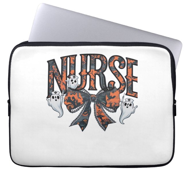 Halloween Nurse Scary Coquette Bow Classic T-Shirt Laptop Sleeve (Front)