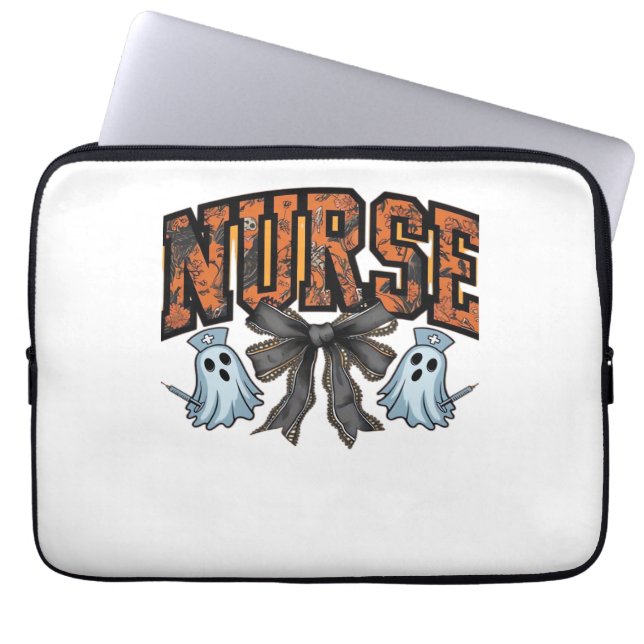 Halloween Nurse Scary Coquette Bow Classic T-Shirt Laptop Sleeve (Front)