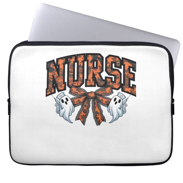 Halloween Nurse Scary Coquette Bow Classic T-Shirt Laptop Sleeve (Front)