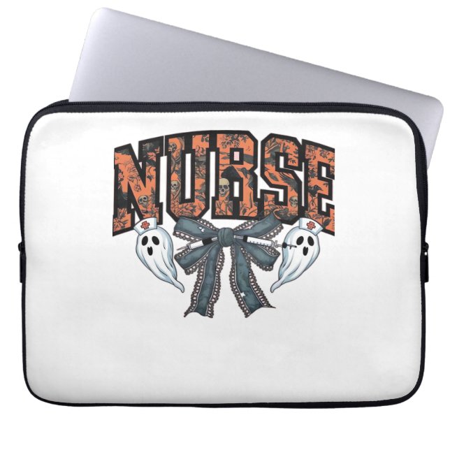 Halloween Nurse Scary Coquette Bow Classic T-Shirt Laptop Sleeve (Front)