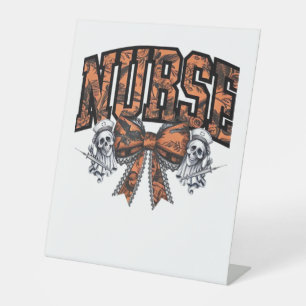 Halloween Nurse Scary Coquette Bow Classic T-Shirt Pedestal Sign