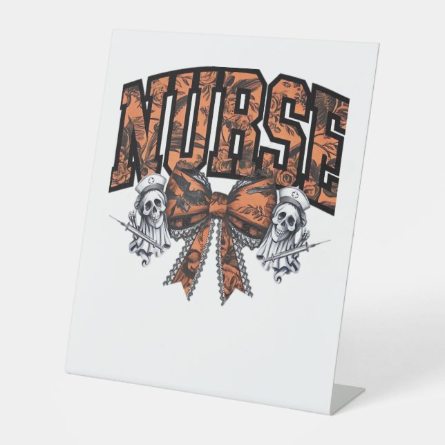 Halloween Nurse Scary Coquette Bow Classic T-Shirt Pedestal Sign (Front)