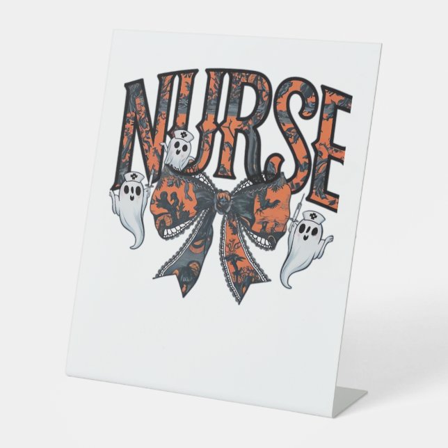 Halloween Nurse Scary Coquette Bow Classic T-Shirt Pedestal Sign (Front)