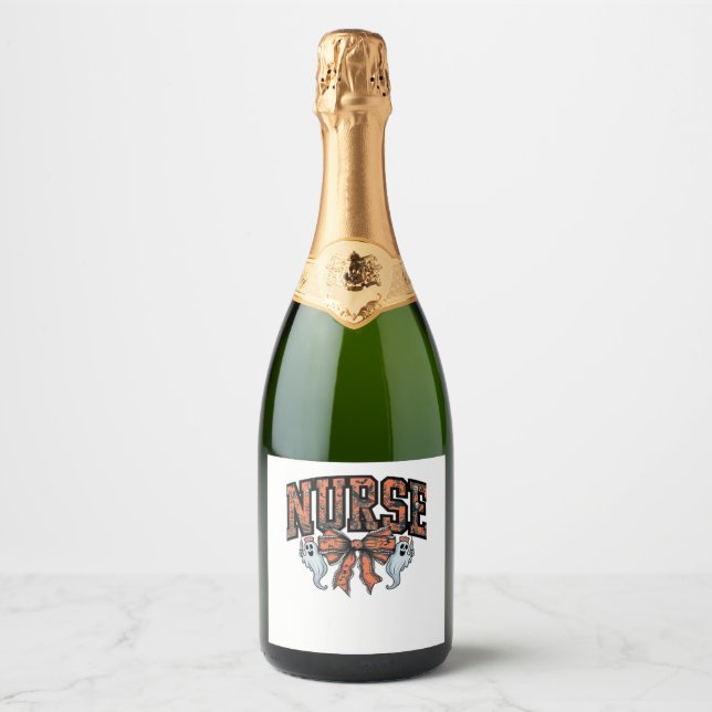 Halloween Nurse Scary Coquette Bow Classic T-Shirt Sparkling Wine Label (Front)