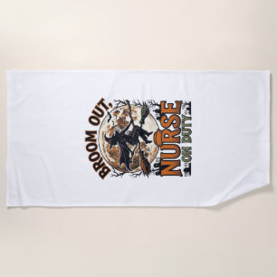 Halloween Nurse Shirt Funny Witch Broom Design_1 Beach Towel