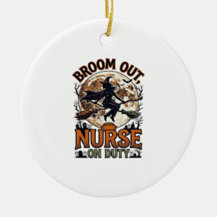 Halloween Nurse Shirt Funny Witch Broom Design_1 Ceramic Tree Decoration