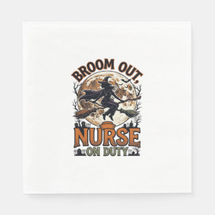 Halloween Nurse Shirt Funny Witch Broom Design_1 Napkin