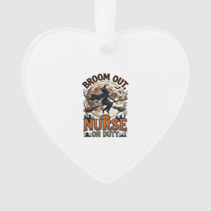 Halloween Nurse Shirt Funny Witch Broom Design_1 Ornament