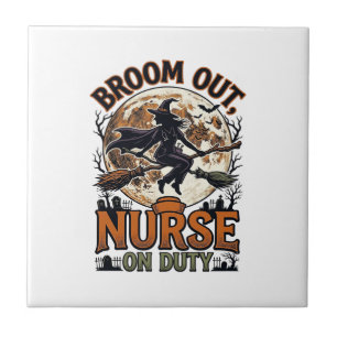 Halloween Nurse Shirt Funny Witch Broom Design_1 Tile
