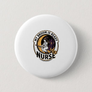 Halloween Nurse Shirt Vintage Witch Broom Design_1 6 Cm Round Badge