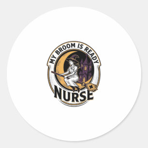 Halloween Nurse Shirt Vintage Witch Broom Design_1 Classic Round Sticker