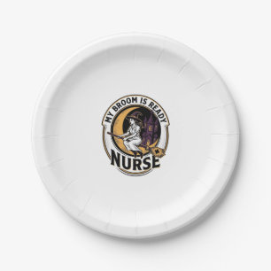 Halloween Nurse Shirt Vintage Witch Broom Design_1 Paper Plate