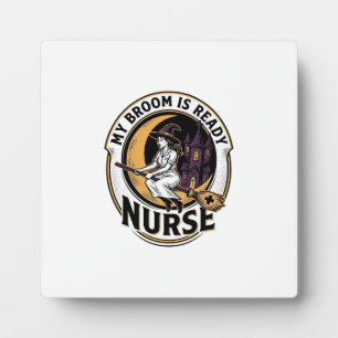 Halloween Nurse Shirt Vintage Witch Broom Design_1 Plaque