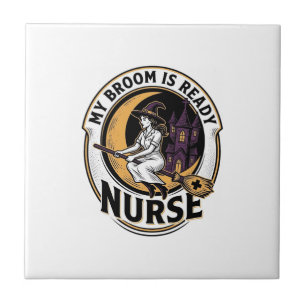 Halloween Nurse Shirt Vintage Witch Broom Design_1 Tile