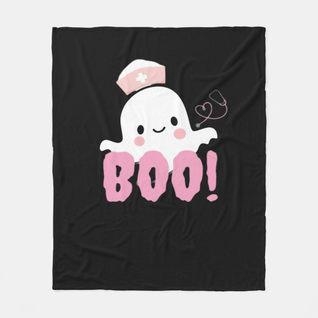 Halloween Nurse Shirts Women Boo! T-Shirt Ghost Nu Fleece Blanket (Front)