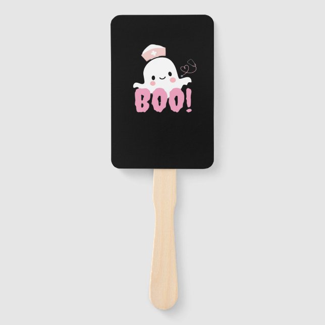 Halloween Nurse Shirts Women Boo! T-Shirt Ghost Nu Hand Fan (Front)