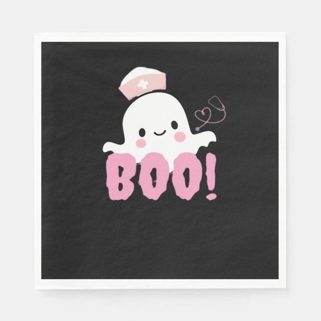 Halloween Nurse Shirts Women Boo! T-Shirt Ghost Nu Napkin (Front)