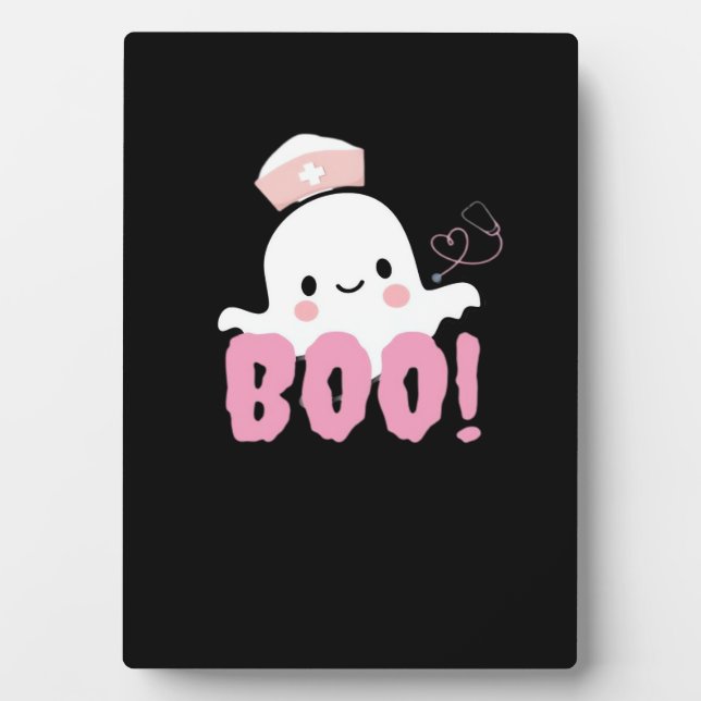 Halloween Nurse Shirts Women Boo! T-Shirt Ghost Nu Plaque (Front)